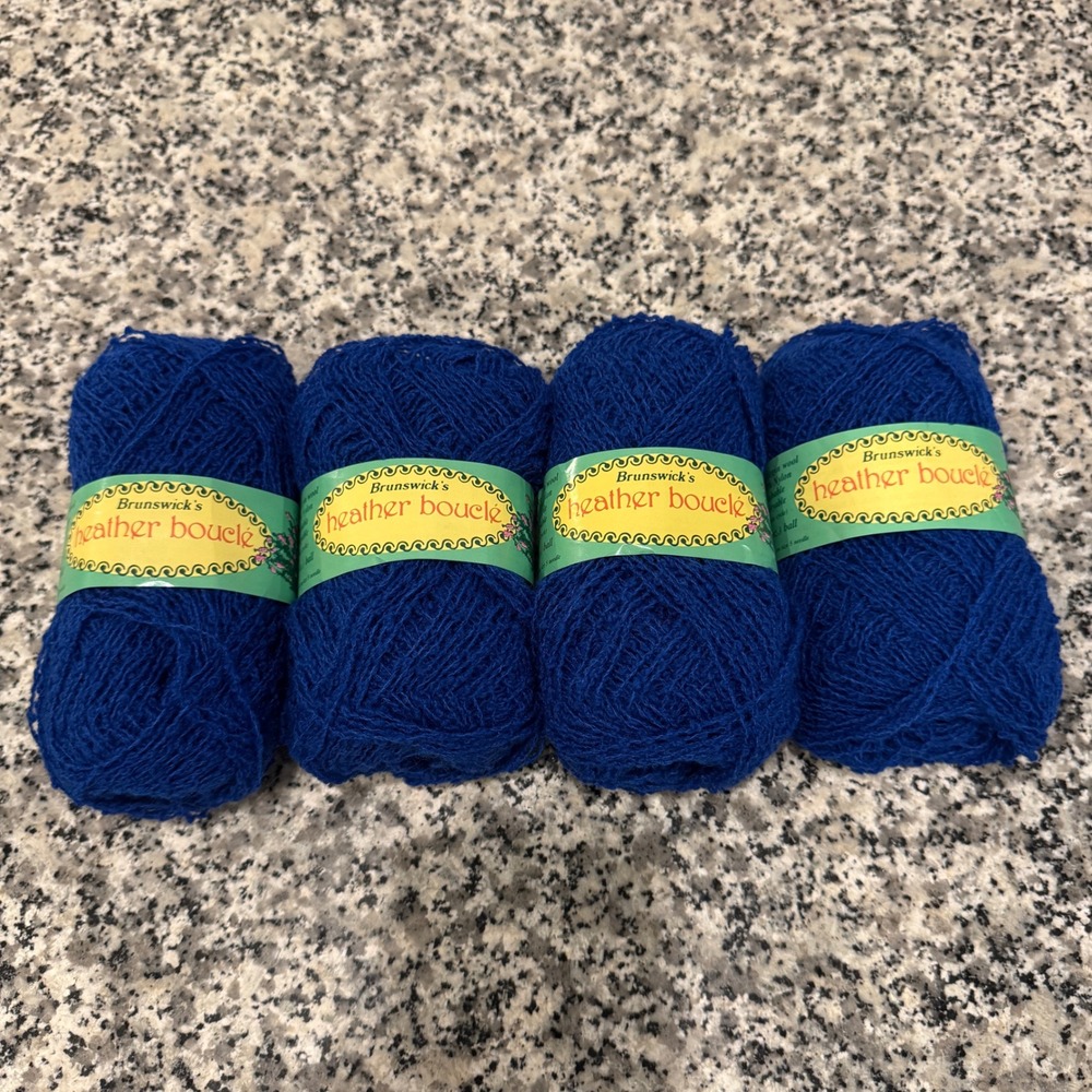 Brunswick Heather Boucle Yarn Electric Blue 6653 Wool Orlon Blend 4 Balls 200g